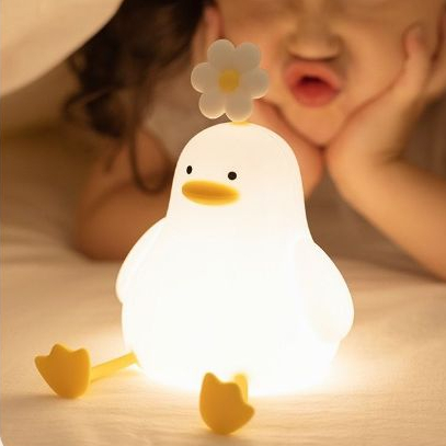 Luminária Mesa Lâmpada Noturna Abajur Fofo Sensor Toque Touch Led Patinho com Flor