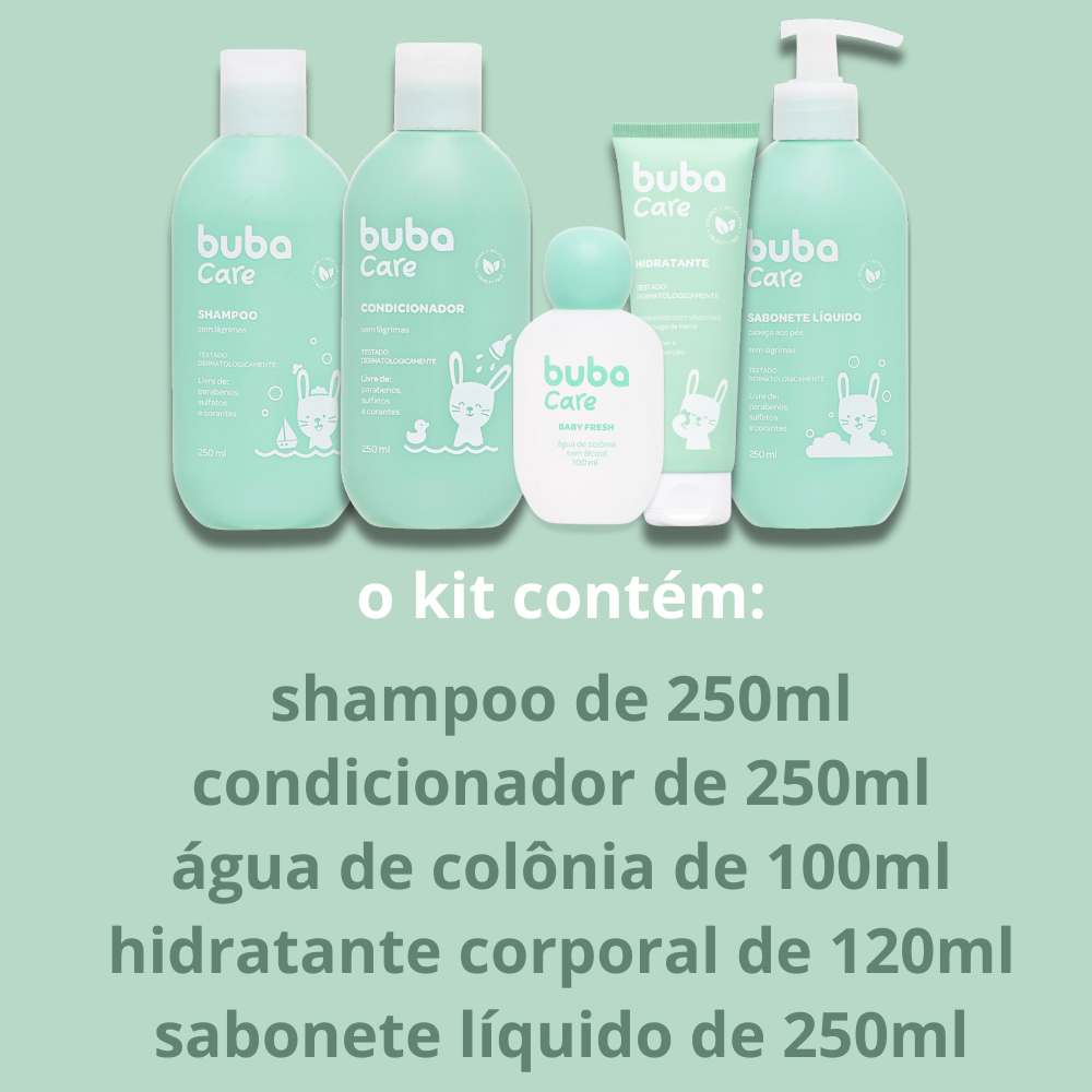 Kit higiene, hidratação e hora do banho para bebês crianças Buba Care
