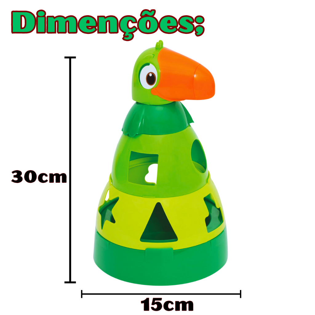 Kit 2 Brinquedos Educativo Empilhar e Encaixar Papagaio + Torre Mágica