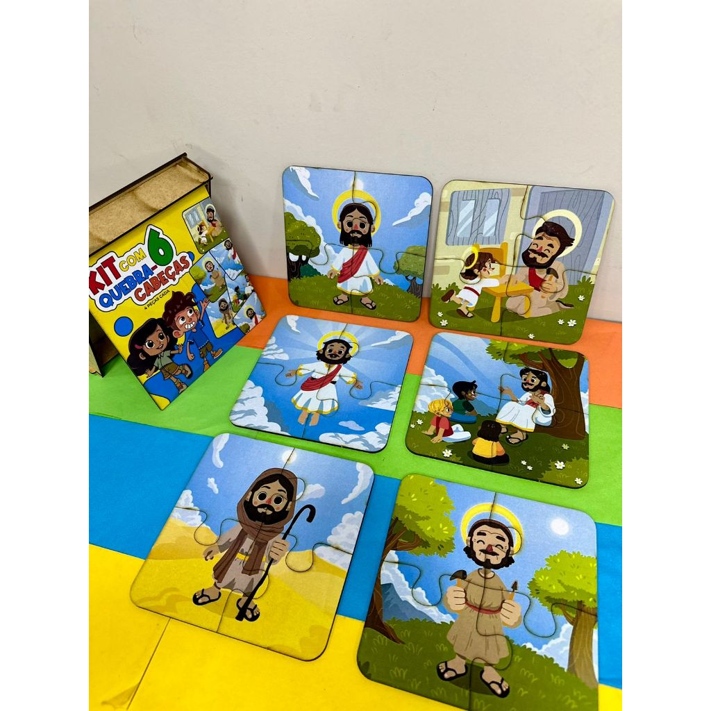 Kit Educativo Quebra-Cabeça de Madeira – 6 Modelos Coloridos com 4 Peças Cada!