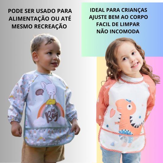 babador manga longo impermeável avental com bolso pega migalhas bebe crianças