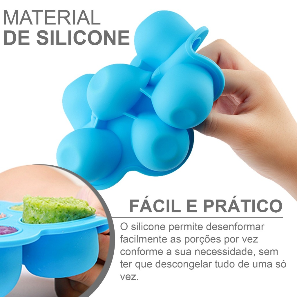 Porta Pote Papinha Recipiente Fundo De Silicone Com 7 Divisórias e tampa para introdução alimentar