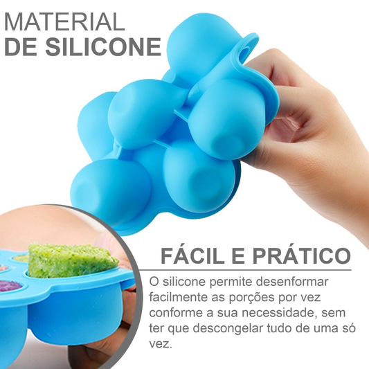 Porta Pote Papinha Recipiente Fundo De Silicone Com 7 Divisórias e tampa para introdução alimentar
