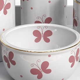 Kit 5 Pecas Higiene Em Porcelana Com Bandeja De MDF Em Branco 3 Variacoes De Decoracao