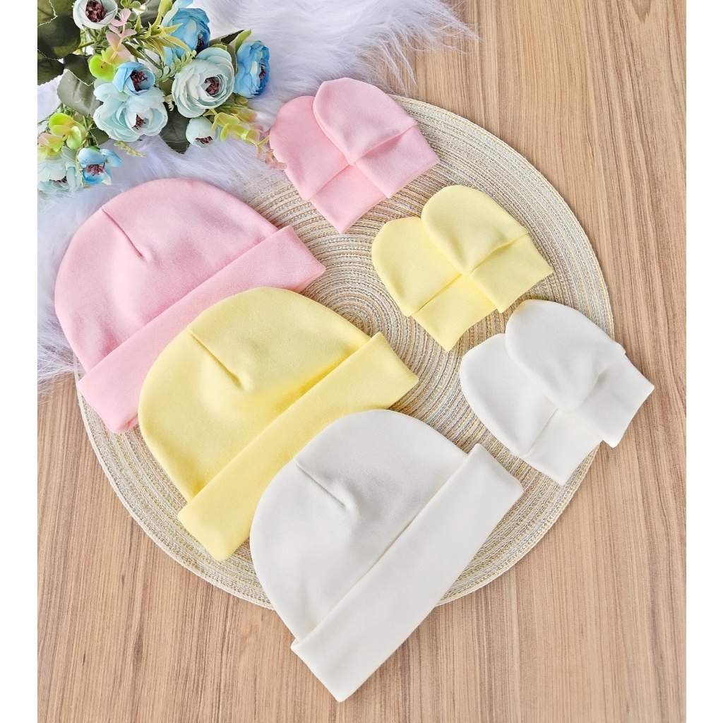 Kit com 3 Toucas + 3 Pares de Luvas para Bebê – 100% Algodão