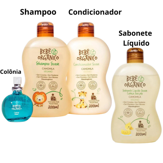 Kit Bebê Shampoo + Condicionador + Colônia Sem Álcool + Sabonete Líquido - Recém Nascido - 630ml
