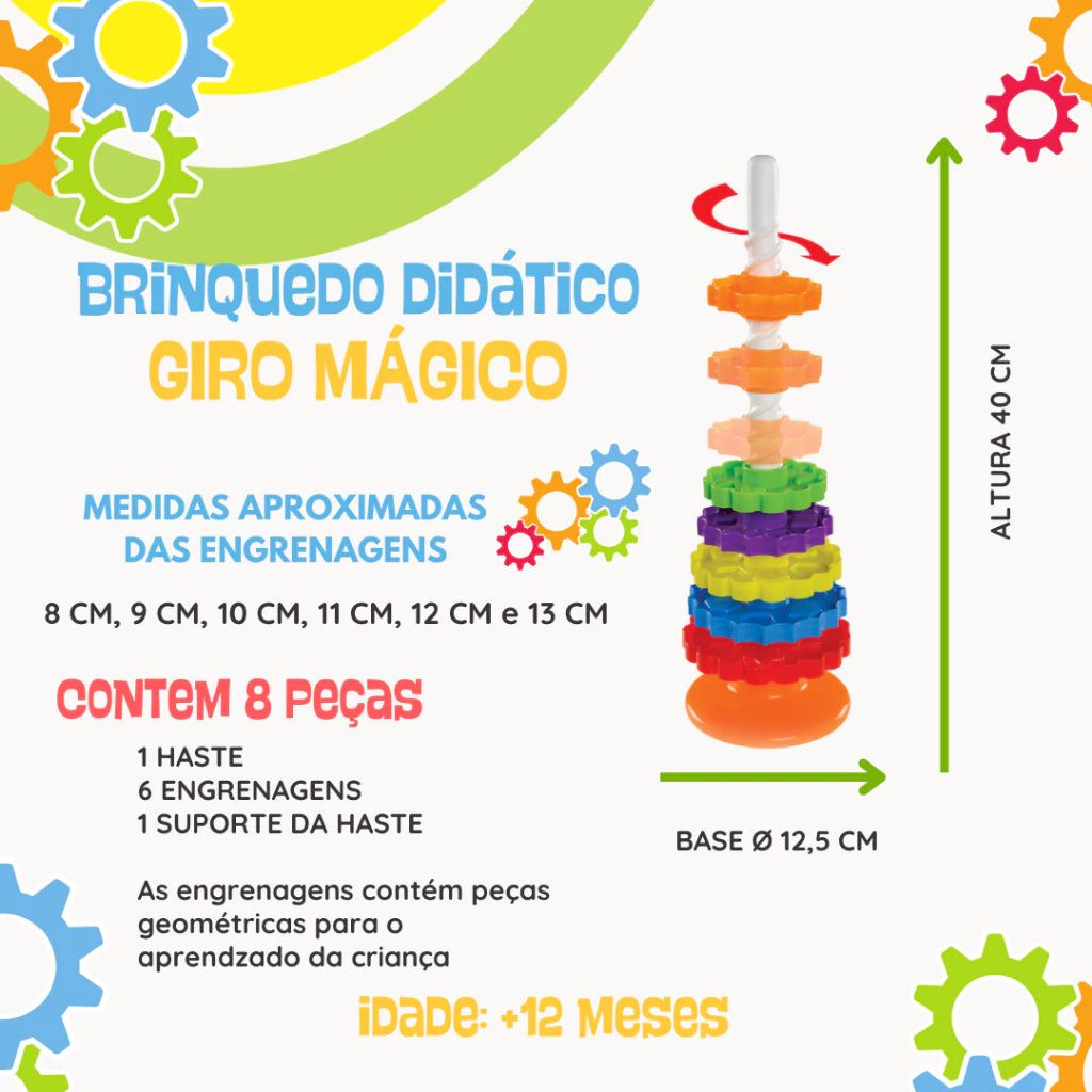 Giro Mágico Brinquedo Educativo com Engrenagens Coloridas