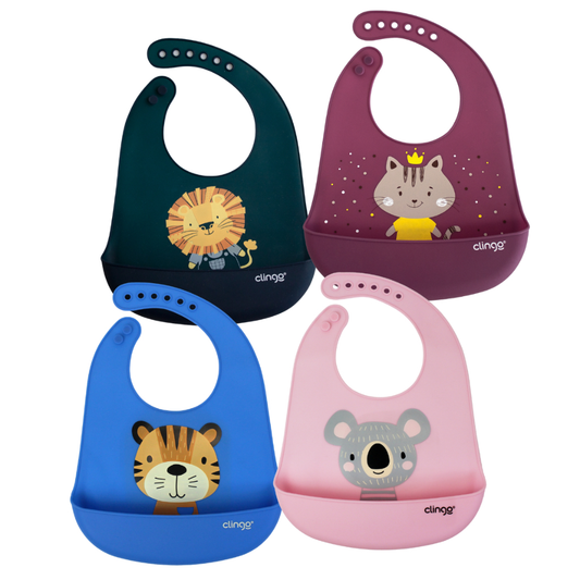 Babador Em Silicone Com Bolso Coletor Clingo Personagens