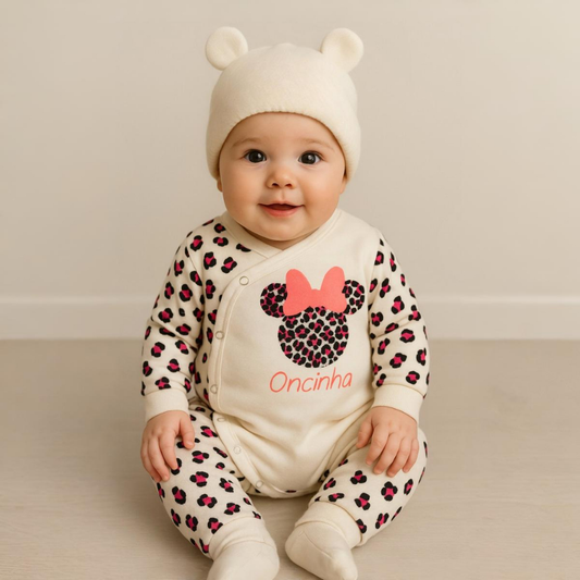 Macacão Bebê Bichinhos + Touca Kit 2 Peças Inverno manga longa