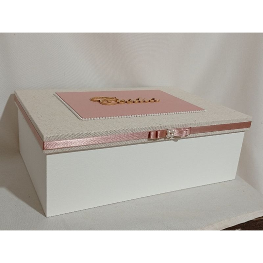 Caixa Personalizada mdf/caixa decorada/caixa mdf com nome/caixa para maternidade/caixa rose com floral/rose gold/perolas