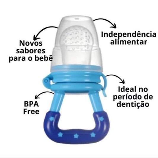 Chupeta Mordedor Alimentadora Bebê De Silicone Porta Fruta Azul e Rosa
