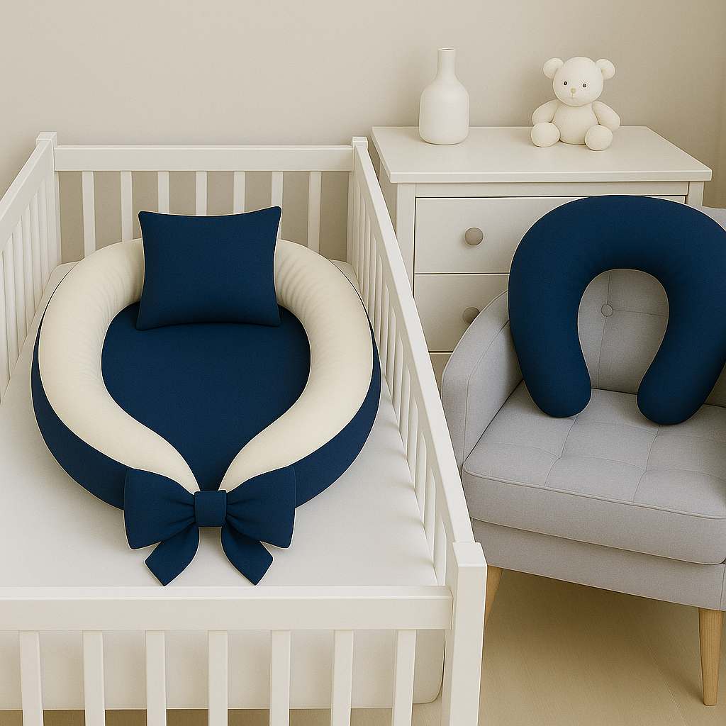 Kit Ninho Redutor de Berço e Almofada Amamentação Percal 400 Fios Cores Lisas