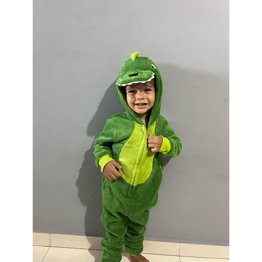 Pijama Dinossauro Infantil Macio com Zíper Traseiro