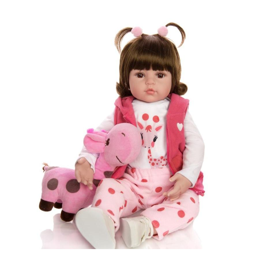 Boneca Reborn Bebê Girafinha Luxo Original Realista de Silicone Menina Pode Dar Banho Envio Imediato