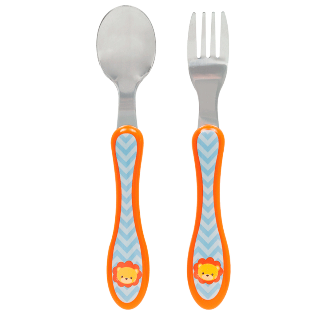 Kit Talher Buba Animal Fun Infantil Design Anatômico Aço Inoxidável BPA free +6 meses