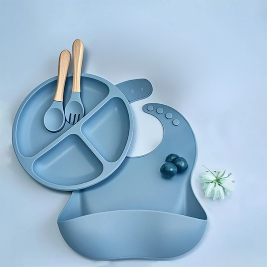 Kit Alimentação Infantil em Silicone com Divisória e Ventosa 4 Peças