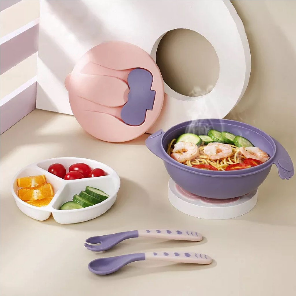 Kit Alimentação Infantil com Pratinho, Tampa e Talheres