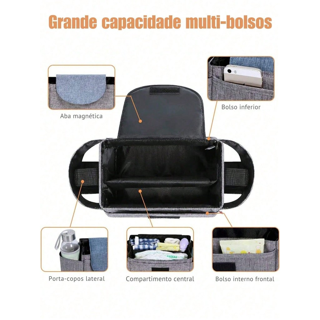 Bolsa Organizador Para Carrinho Bebê Porta Fralda Mamadeira