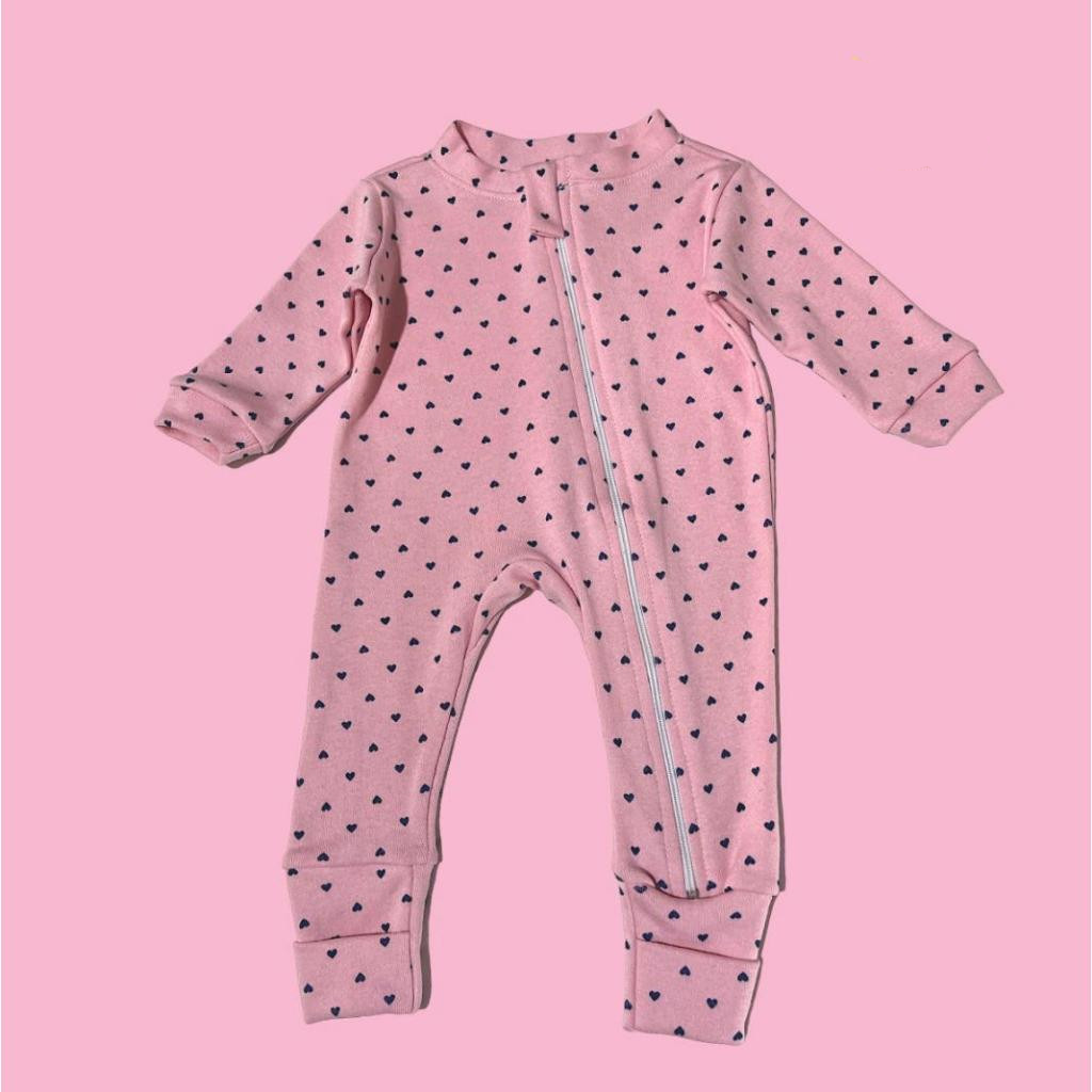 Kit com 3 macacões estampado para menina rosa com zíper