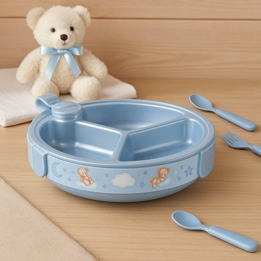 Prato Térmico com Ventosa Refeição Alimentação 318ml para Micro-Ondas 3 Divisórias Plasutil